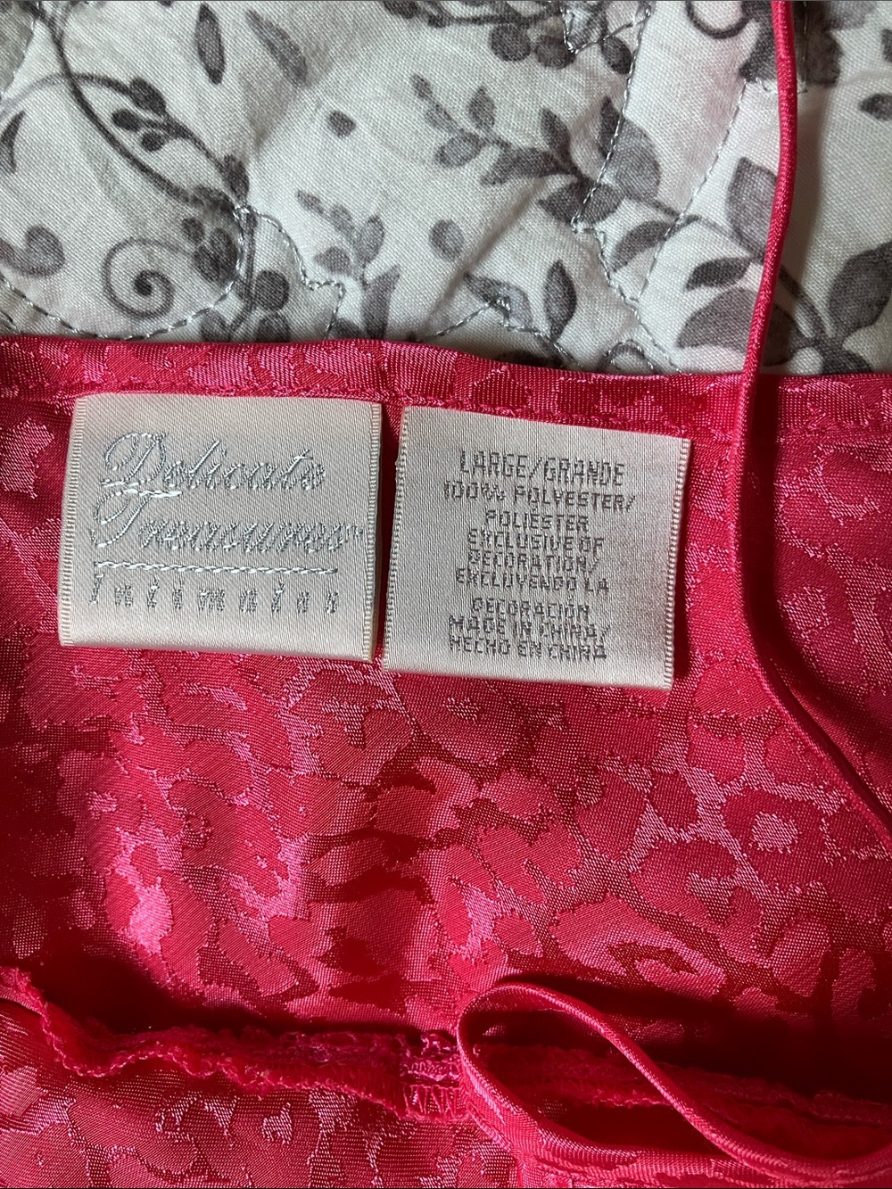 Hot Pink Satin sleep dress with Subtle Leopard Jacquard and Front Tie - Picture 2 of 6